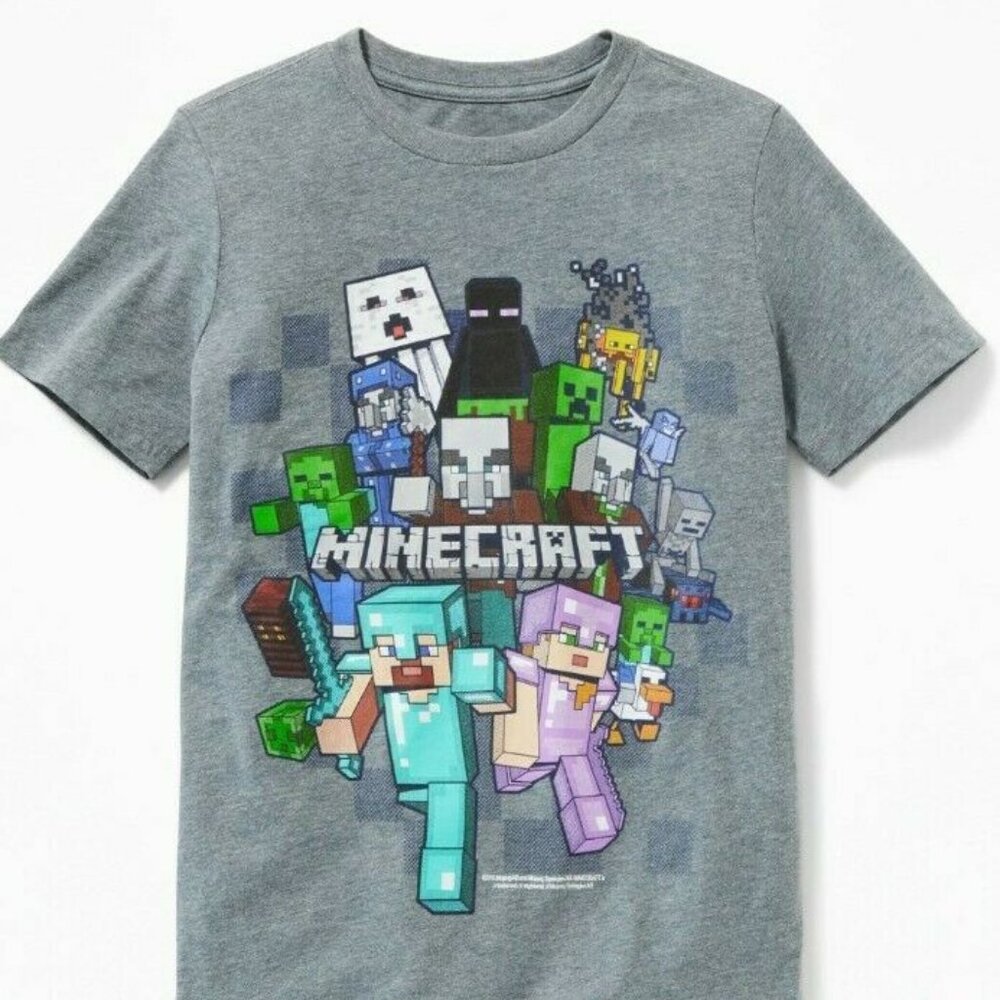 NWT OLD NAVY Boys Minecraft Characters Run Away! Tee T-Shirt Creeper Steve M LXL